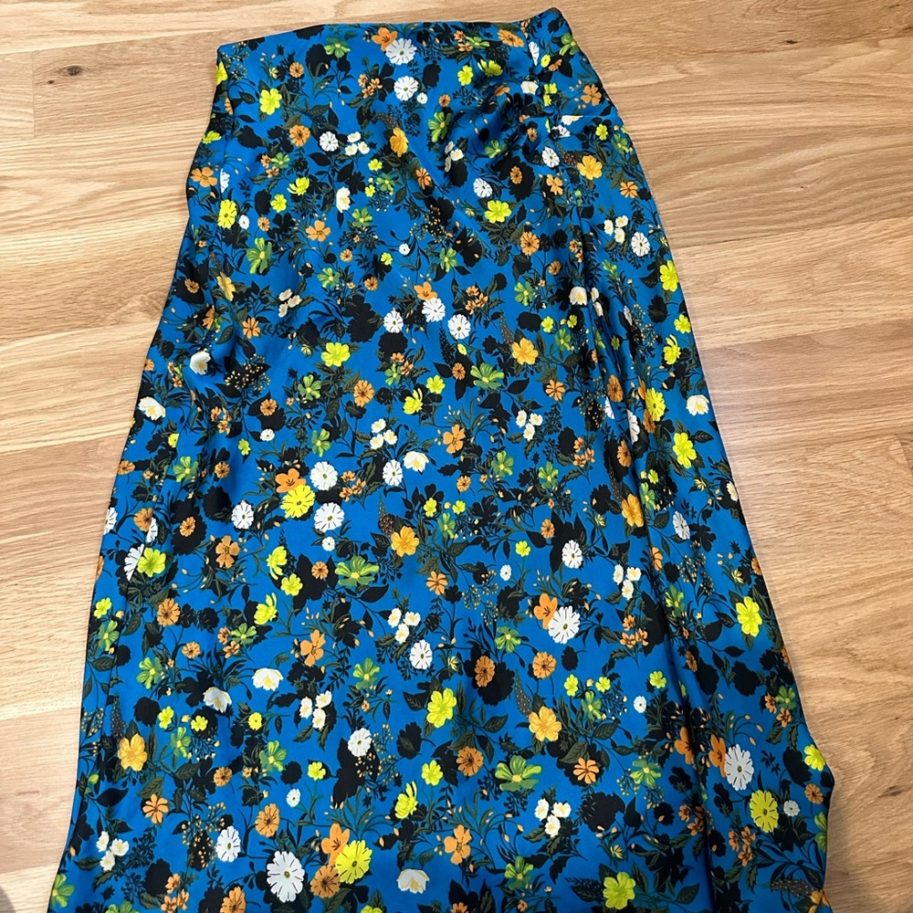 Zara floral slit silk midi skirt